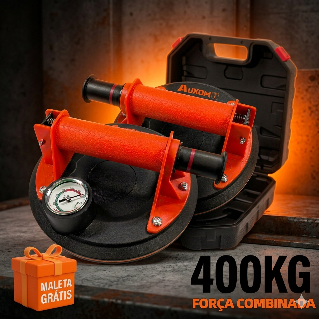 Kit 2 Ventosas de Vidro Porcelanato Vácuo 400KG Com Manômetro Profissional