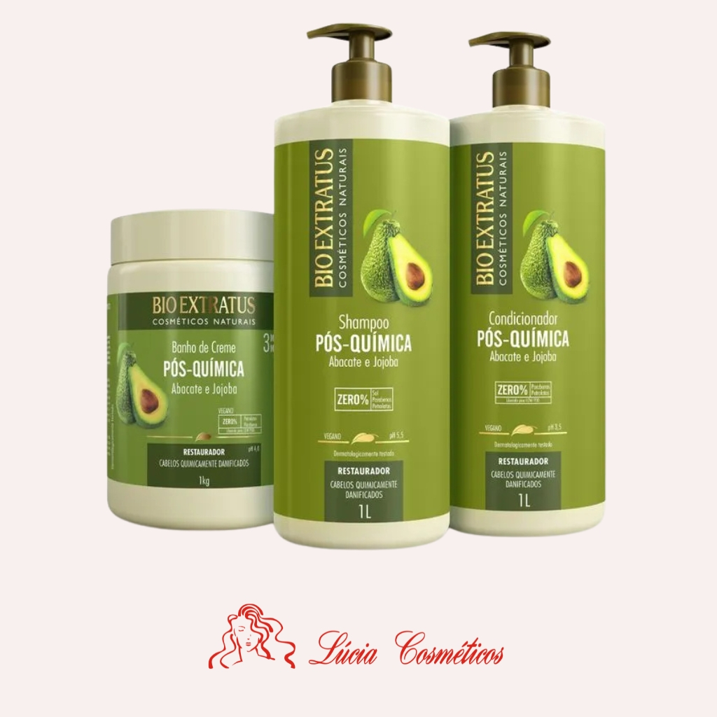 Kit Pós Química Bio Extratus Shampoo Condicionador Banho de Creme 1L Hidratação Reconstrução