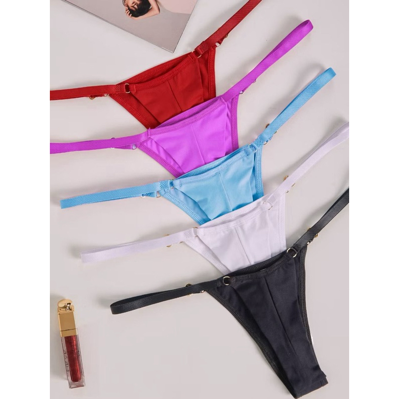 Kit 5 Calcinha Microfibra Fio Duplo String com Regulagem lateral Lingerie Tanga Fio Dental Sensual