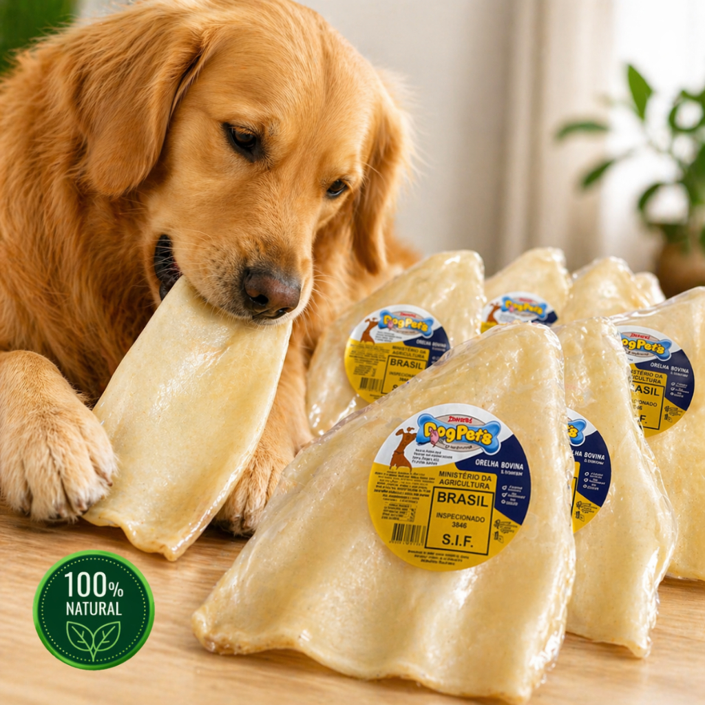 Kit  Mordedor Natural Orelha Bovina Cães Natural Cachorro Pet Mastigável Mordedor Petisco Adestrador