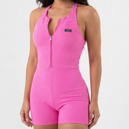 Macaquinho Premium Luxo Fitness Feminino Curto Canelado Fosco Alto relevo Sem Transparência Poliamida Elastano Academia