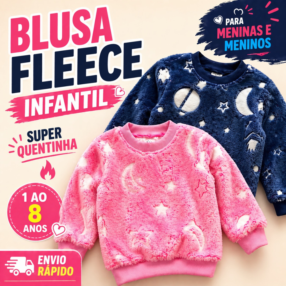Blusa Infantil Fleece 1 a 8 Anos Menino Menina Estampas Sortidas Quentinha Macia Confortável