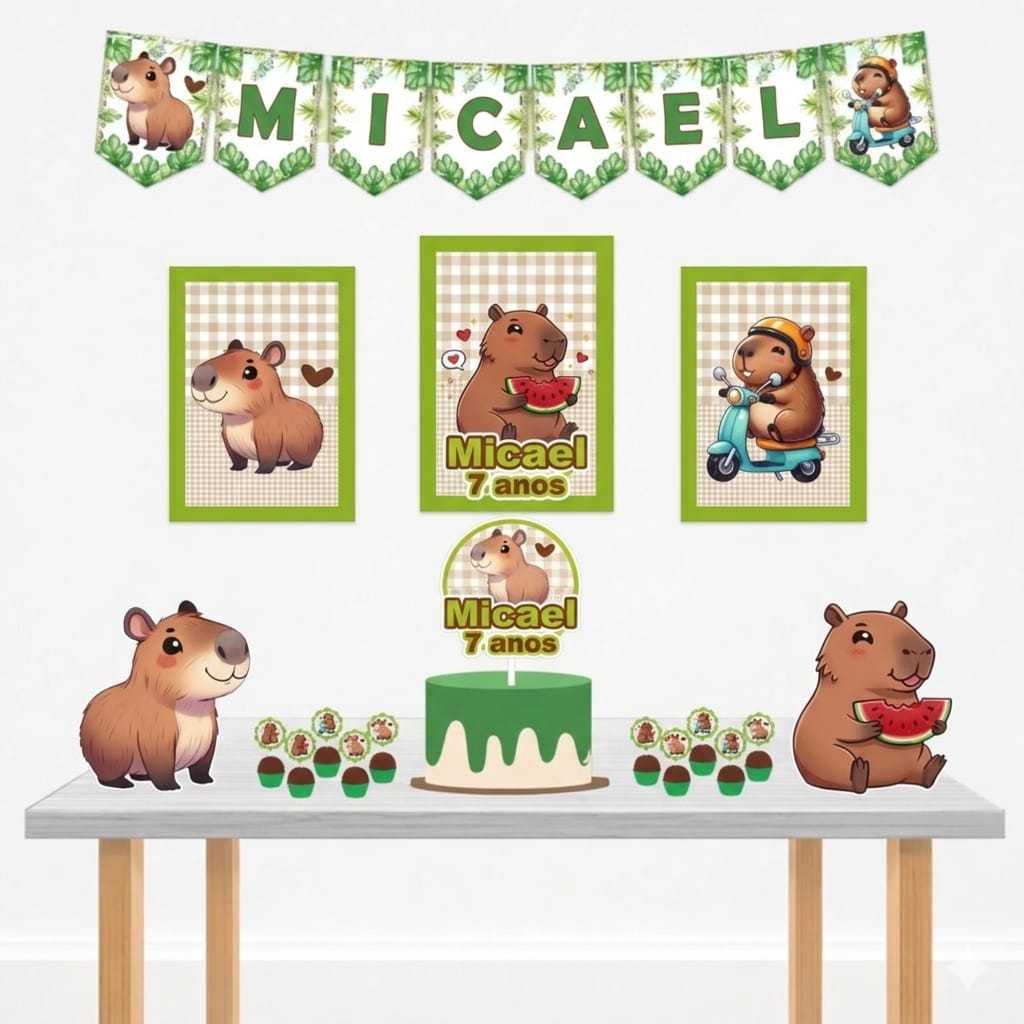 Kit festa Capivarinha Personalizado | Só um bolinho Capivara | Aniversário Mesversario Lembrancinha