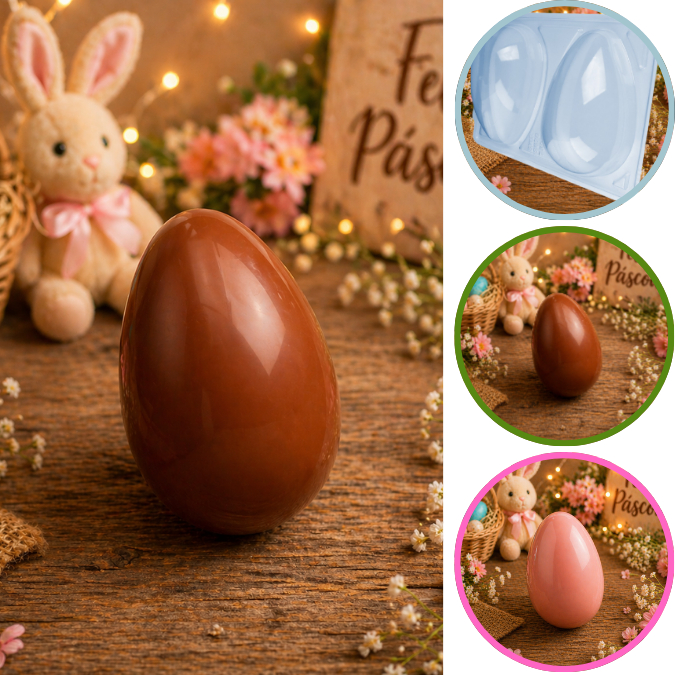 Forma BWB Com Silicone Semiprofissional, Chocolates Cód. 3676 - SP Ovo Liso 750g (CHOCO)