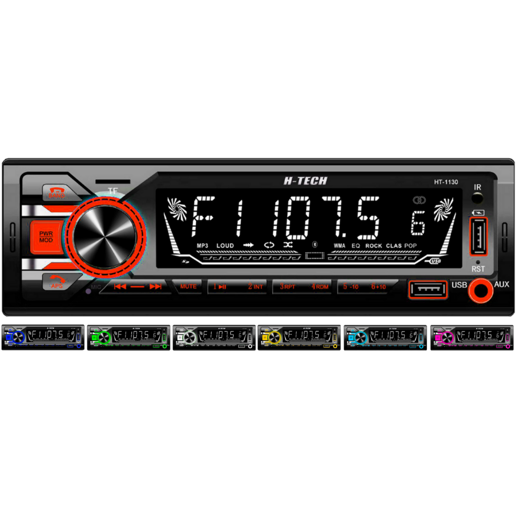 Auto Radio 4x45W RMS Bluetooth 4 Saídas de Áudio RCA Entrada Auxiliar e SD H-Tech HT-1130 7 Cores