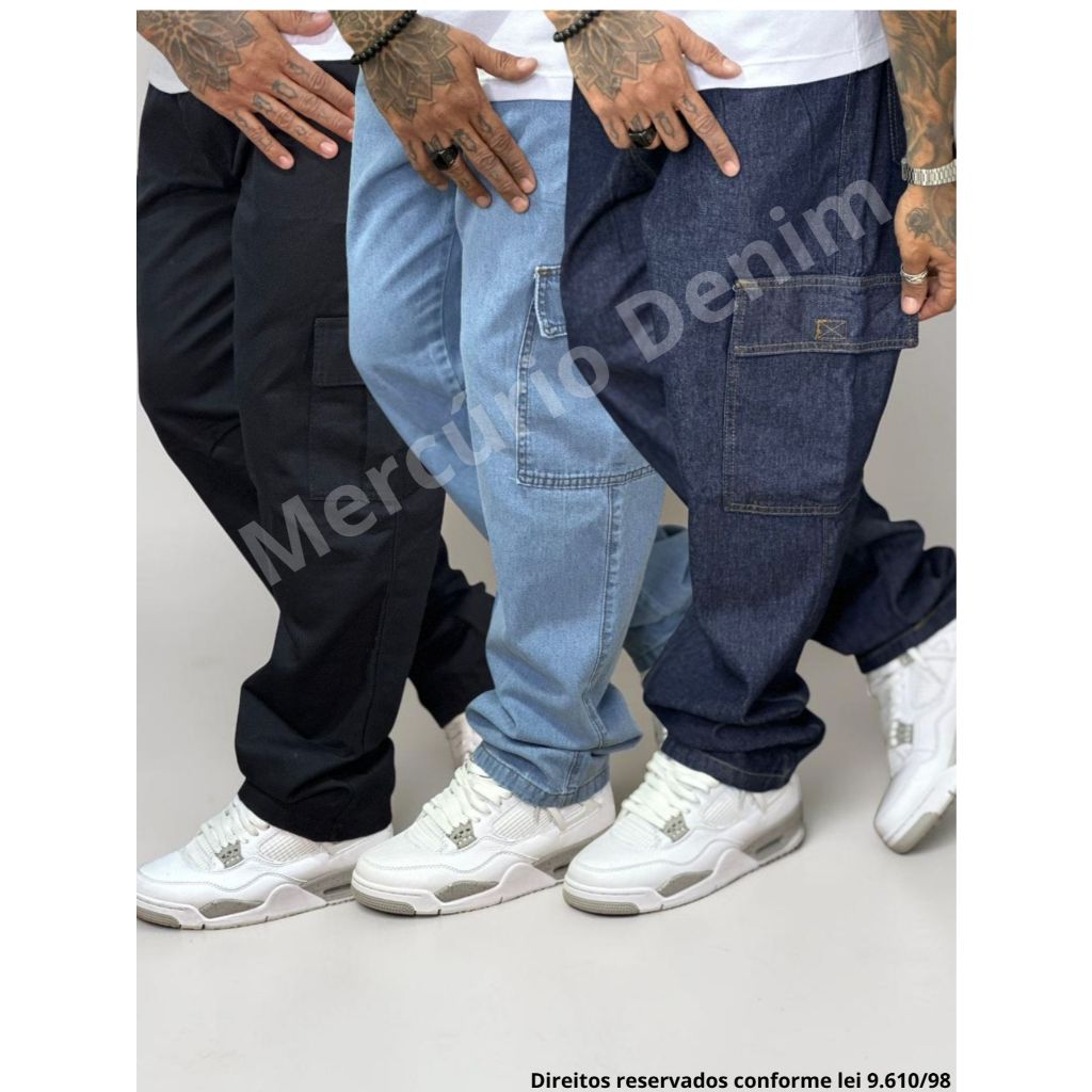 Kit Calça Cargo Masculina Boca Larga Cós Elástico Cordão Streetwear Skatista Premium.