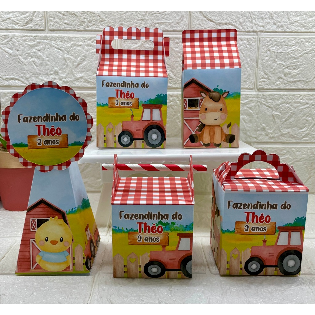 PEGUE E MONTE BÁSICO - Kit Caixinhas Personalizadas Fazendinha Vermelha - FESTAS E LEMBRANCINHAS