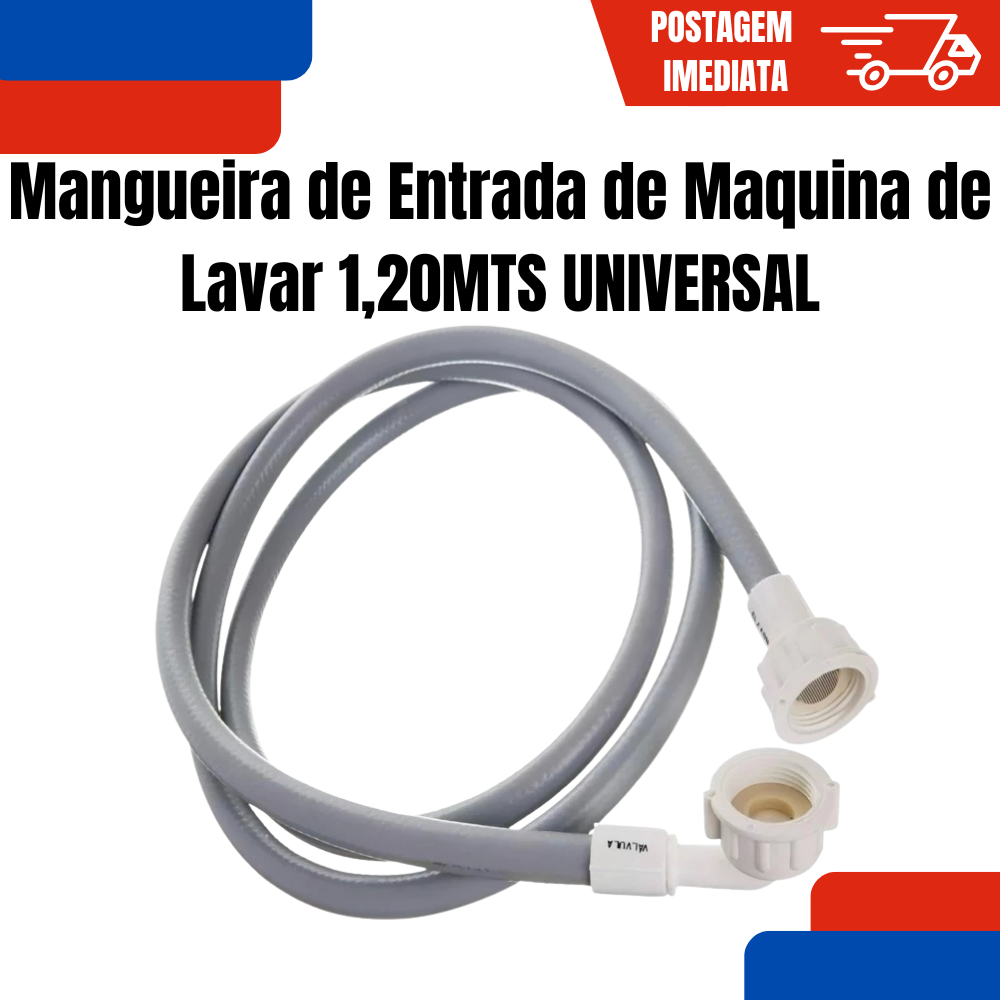 Mangueira de Entrada de Água Máquina de Lavar Universal 1,20 metros Lavadora Brastemp, Eletrolux
