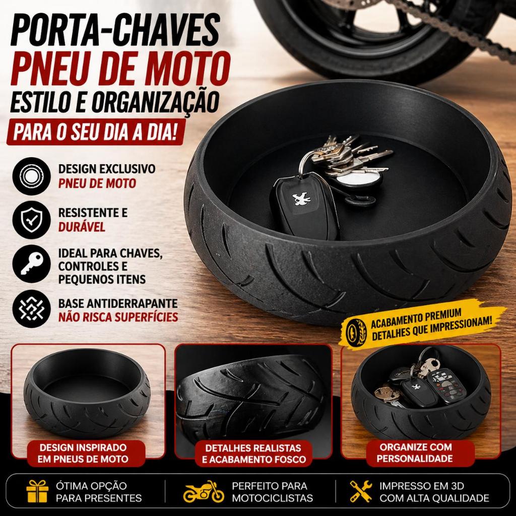 Porta Chaves Pneu de Moto Decorativo Organizador de Mesa Porta Objetos Chaves Moedas Presente Criativo