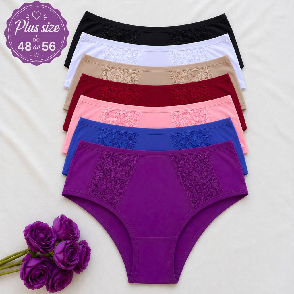 Kit Calcinha Plus Size Tangão Calçola Senhora Cintura Alta Microfibra Confortável