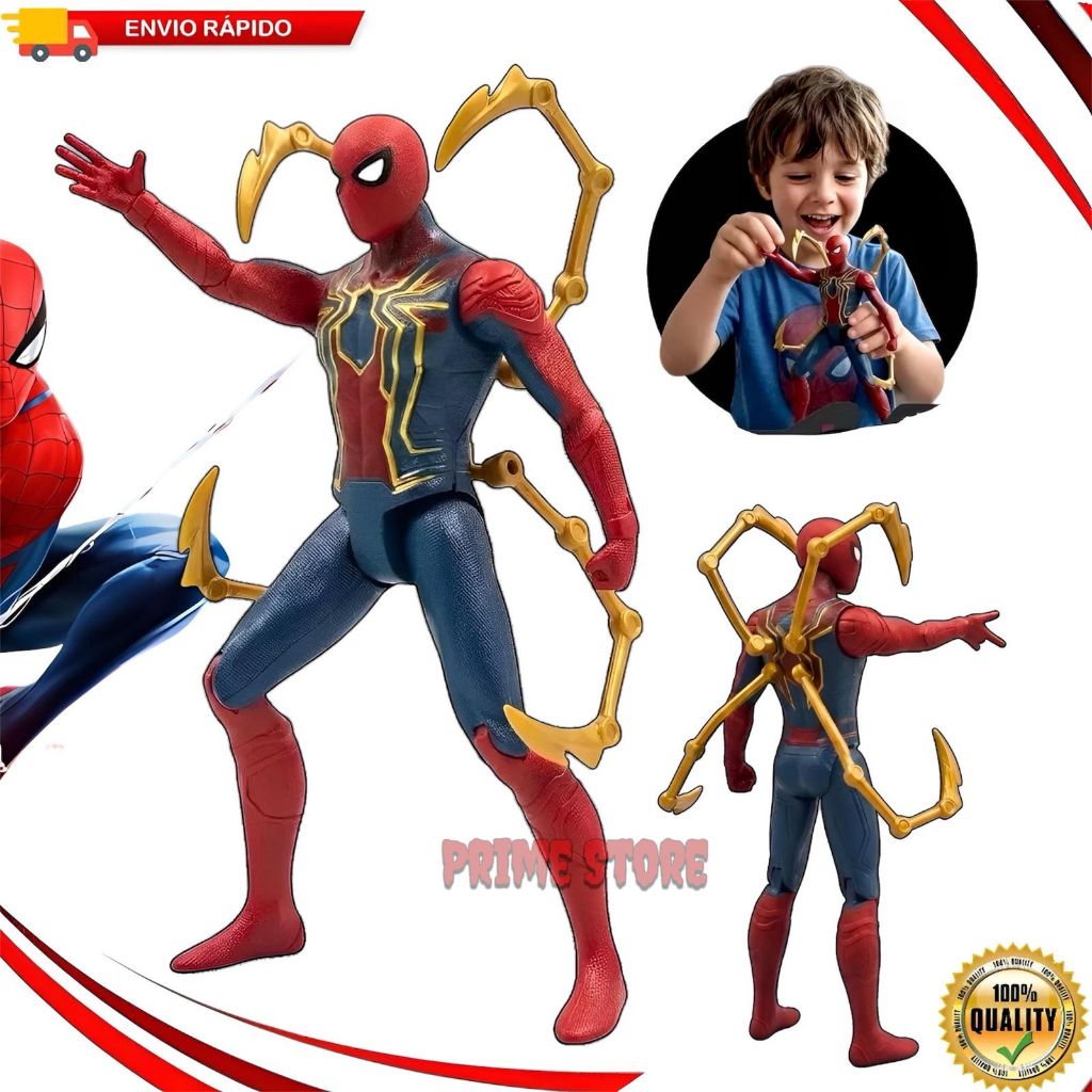 Boneco Homem Aranha Articulado com Garras Mecânicas Traje Tecnológico