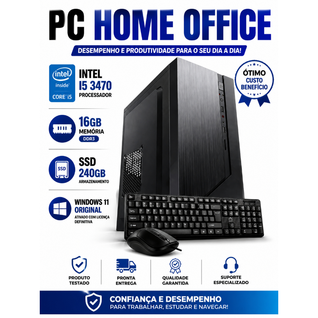 PC HOME OFFICE INTEL I5 3470-16GB - SSD 240GB - WINDOWS 11 ORIGINAL ATIVADO COM LICENÇA DEFINITIVA