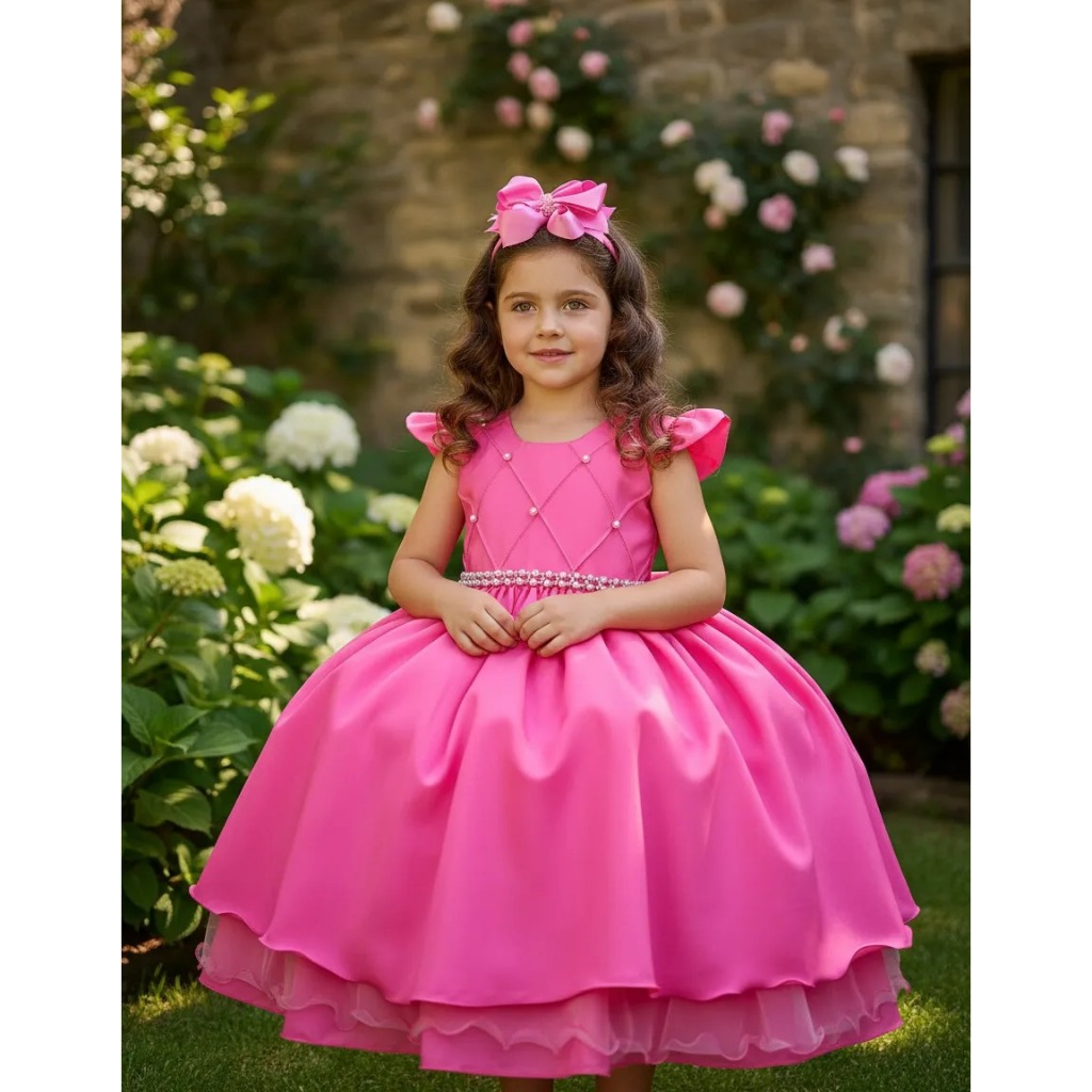 Vestido  Rosa Chiclete Ysa Kids Francine Formatura Daminhas Damas Casamento Noivinha Apresentação Festa