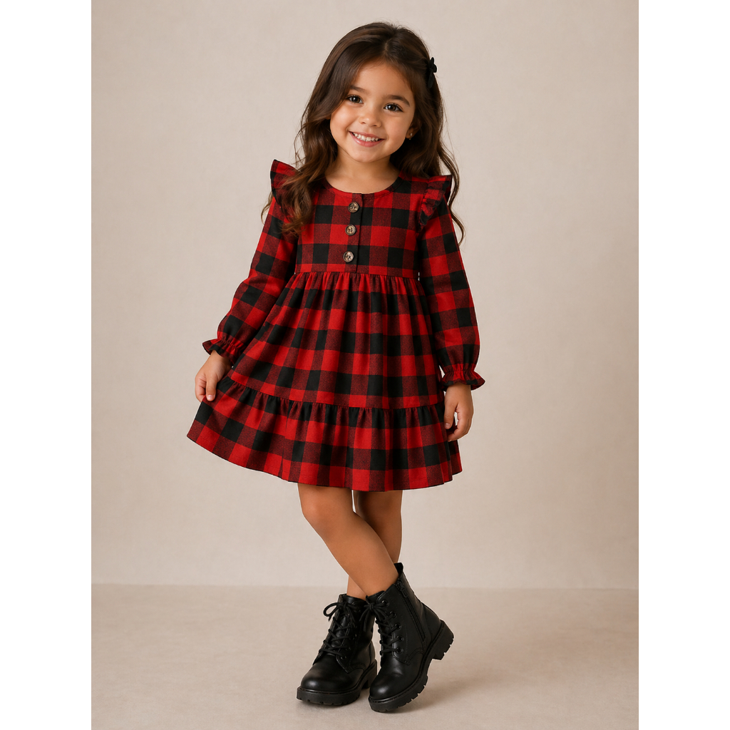 Vestido Xadrez Infantil Flanelado Manga Longa Menina Festa Outono Inverno Festa Junina Vermelho  5.0  3 Avaliações 5 Ven