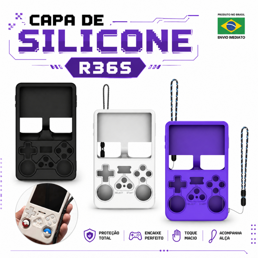 Capa Protetora Silicone R36s Com Alça | Case Gamer Portátil Antiderrapante | Case Console Retro
