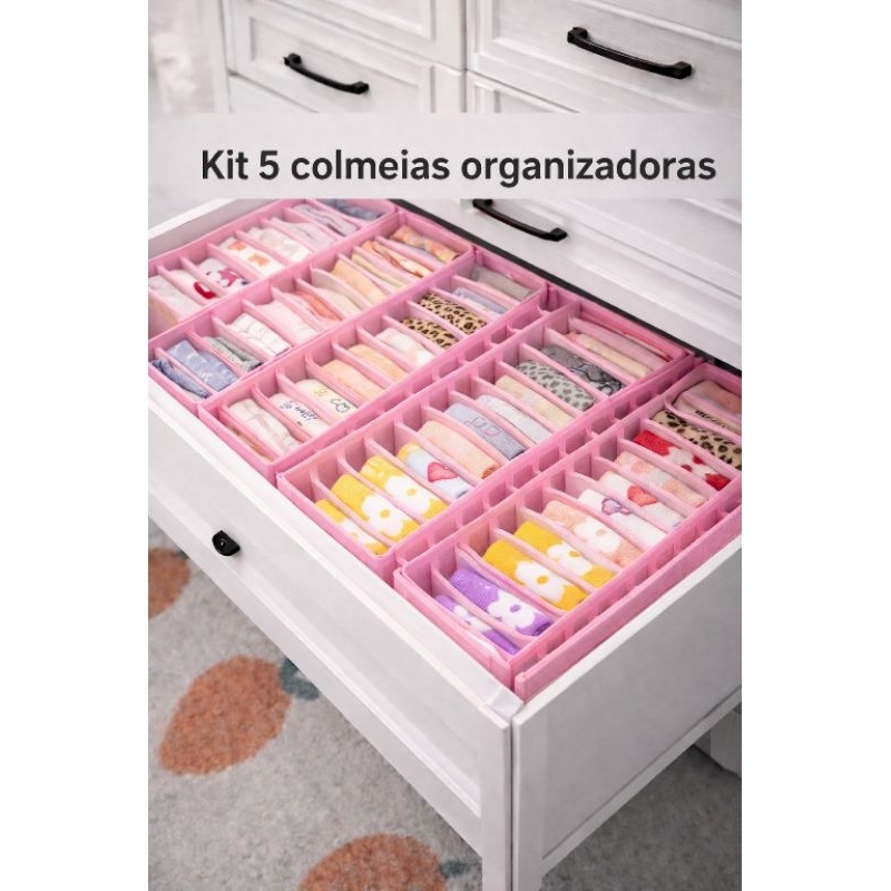 Colmeia Organizadora de Gavetas "P" - Kit 5 Unidades l 10 Divisórias - ROSA