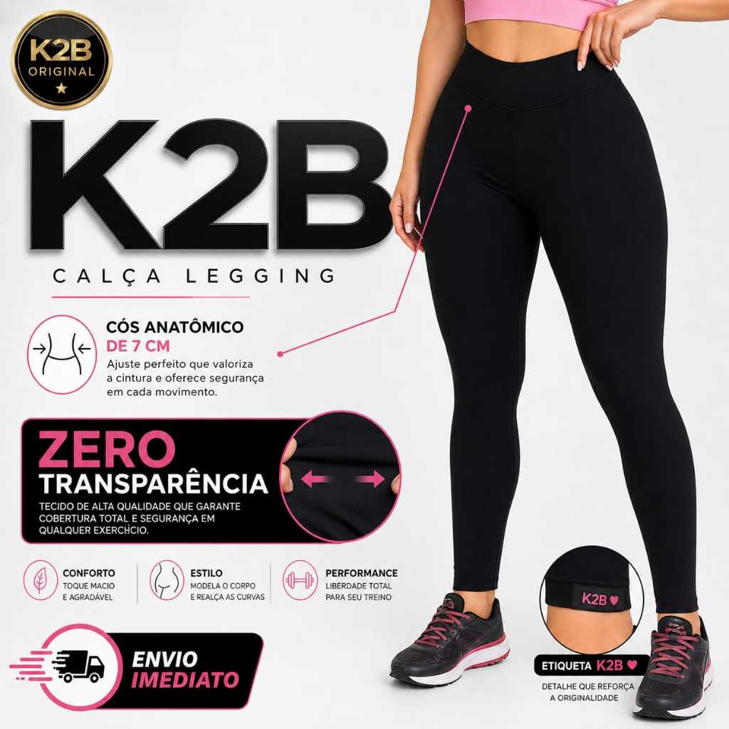Calça legging feminina K2B Original Cós Alto Fitness Academia Tecido Grosso Sem Transparência
