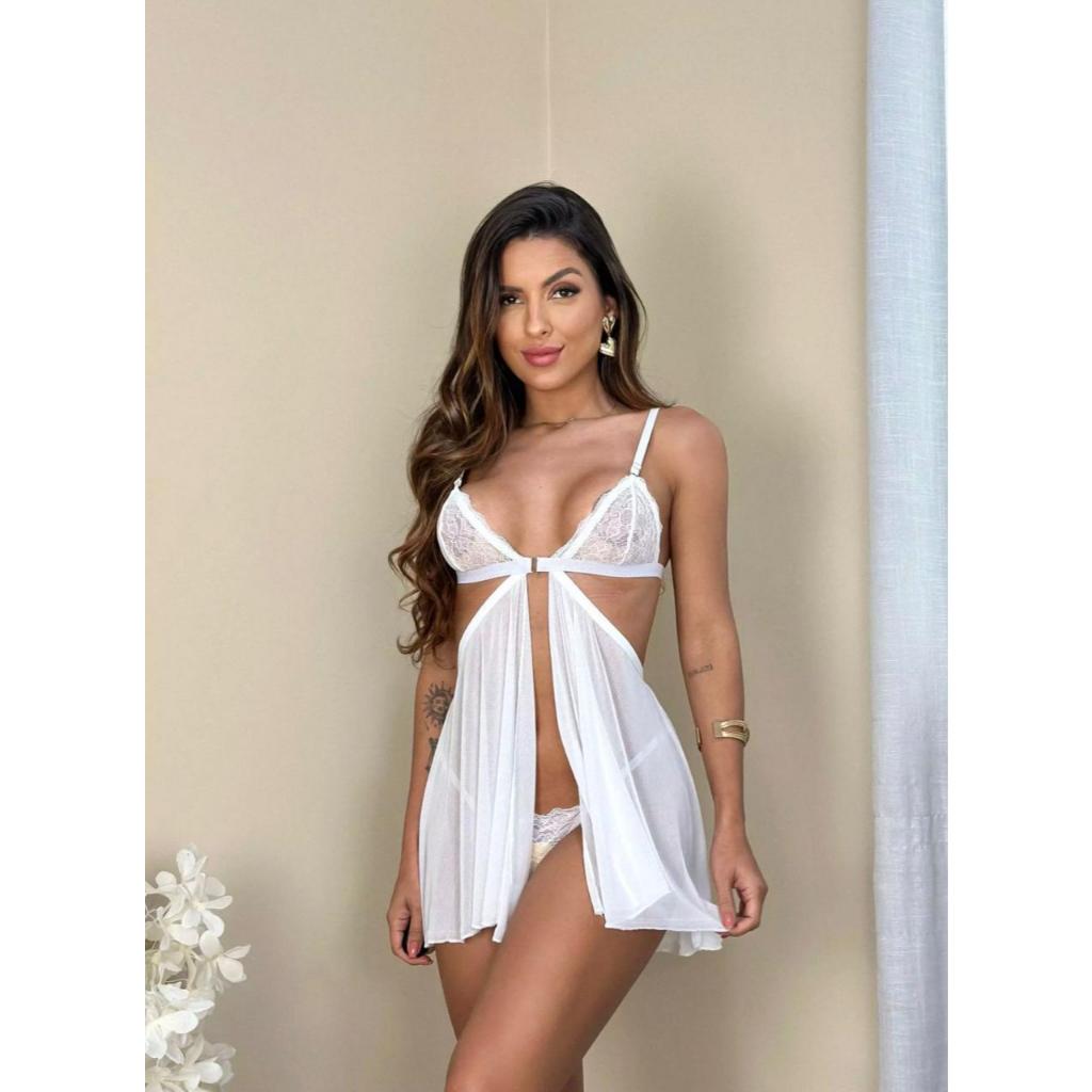 Camisola sexy Rita, sensual, linda, calcinha, linha noite, lua de mel, tule, renda.