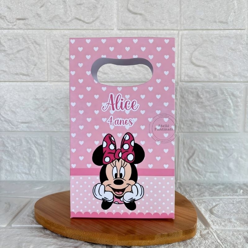 PEGUE E MONTE - Sacolinha Surpresa Personalizada Minnie Rosa - Tamanho PP - Festa Infantil - Aniversário – Lembrancinha