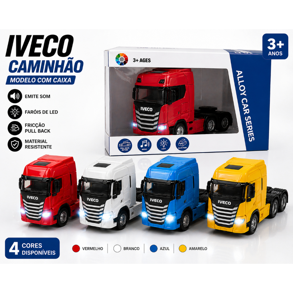 Miniatura Escala 1:32 Caminhão c/Caixa Trucado Iveco Stralis Hi-Way Som Luz Metal Colecionável Real
