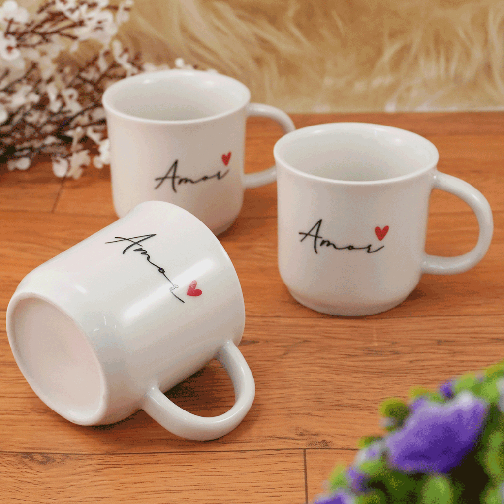 Jogo kit Xícaras de Porcelana Ágata 200ml  Amor Spot