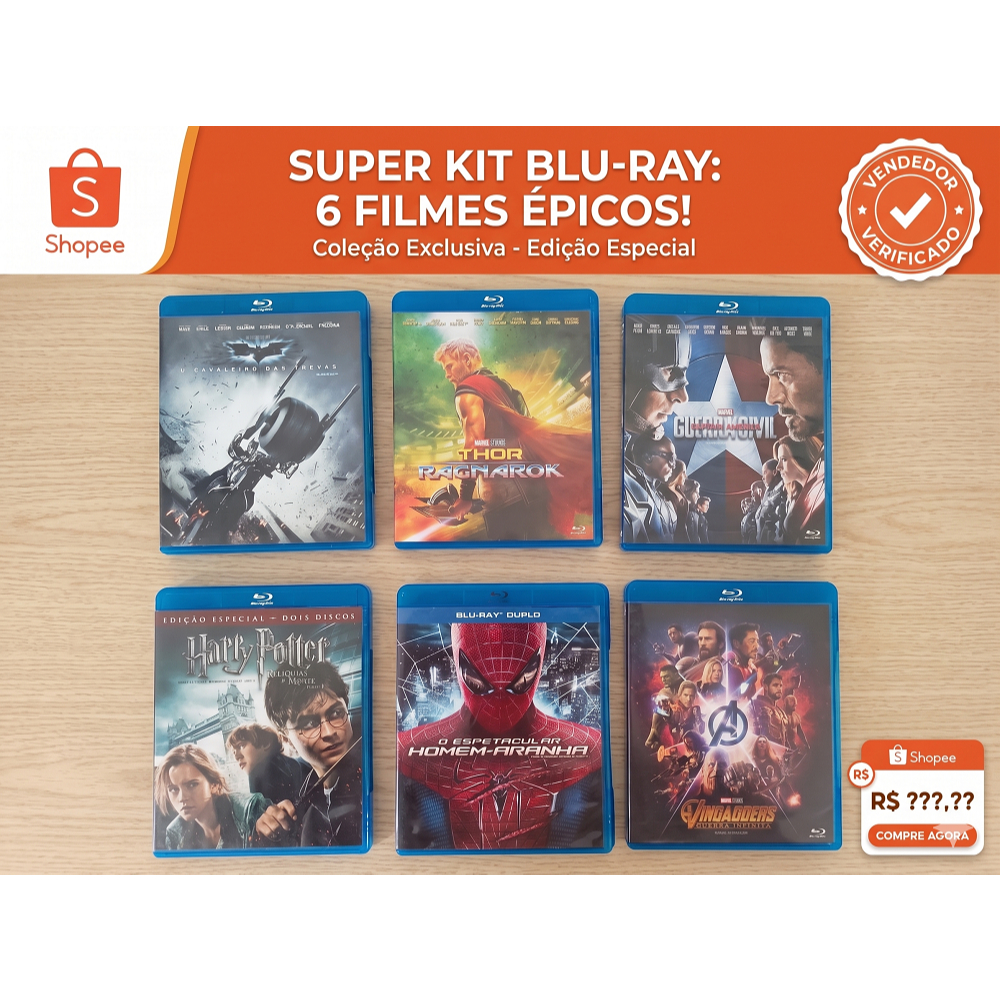 Blu-Ray - Kit com 6 Discos Originais - Vingadores HOMEM ARANHA THOR BATMAN GUERRA CIVIL HARRY POTTER