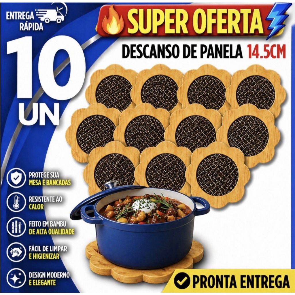 KIT 10 DESCANSO DE PANELA MDF 14,5CM PROTETOR TÉRMICO MESA PANELA QUENTE UTILIDADES COZINHA