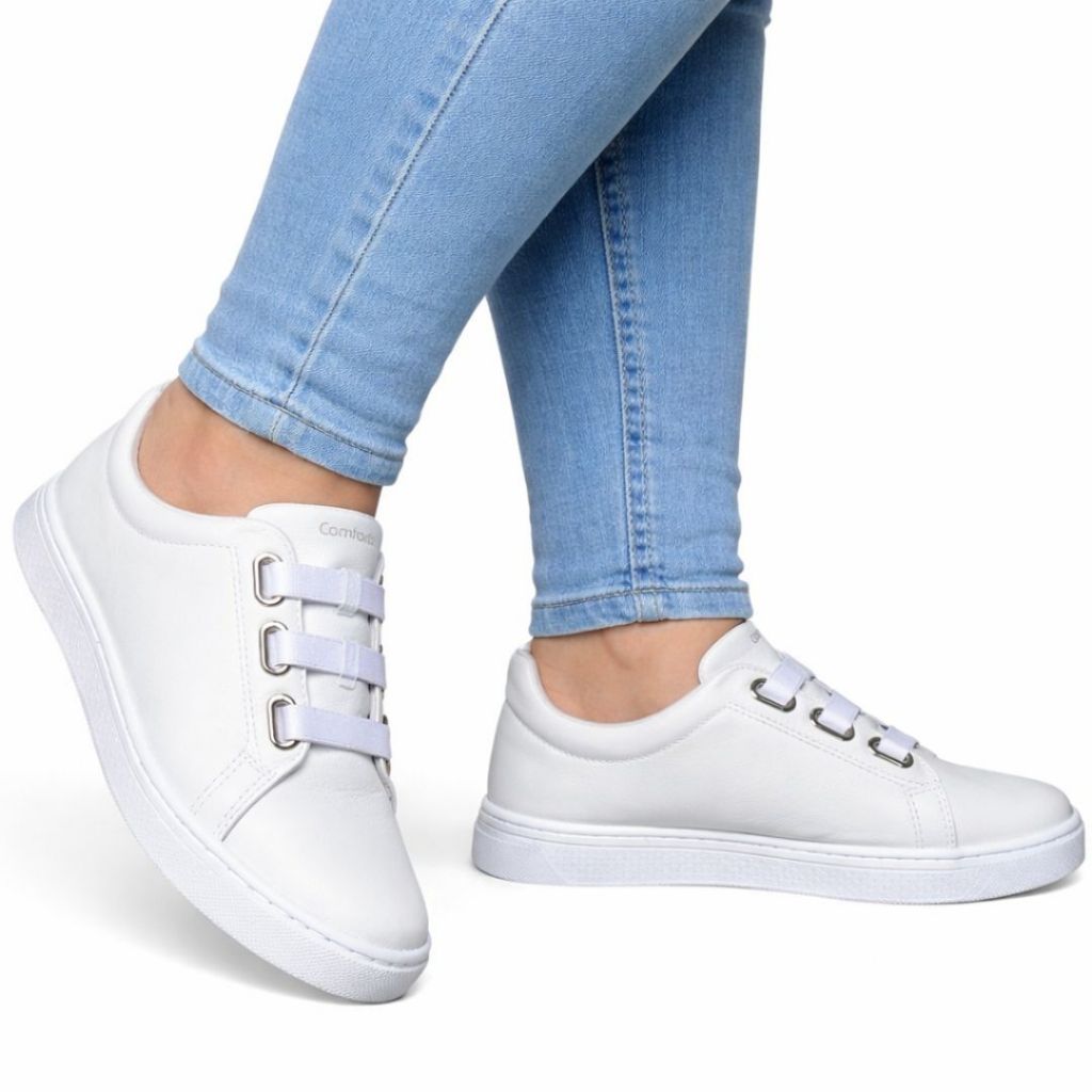 Tênis Feminino em Couro Confortável Casual Ajuste com Elástico Comfortflex 2565308 em Oferta na Shopee