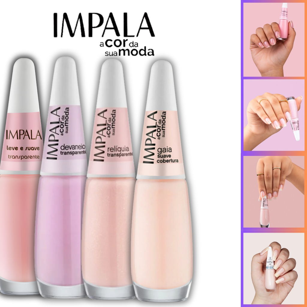 Kit Esmaltes Impala Tons Claros Transparentes Esmaltes Atacado 7,5ml Manicure Leve e Suave Devaneio Relíquia Gaia