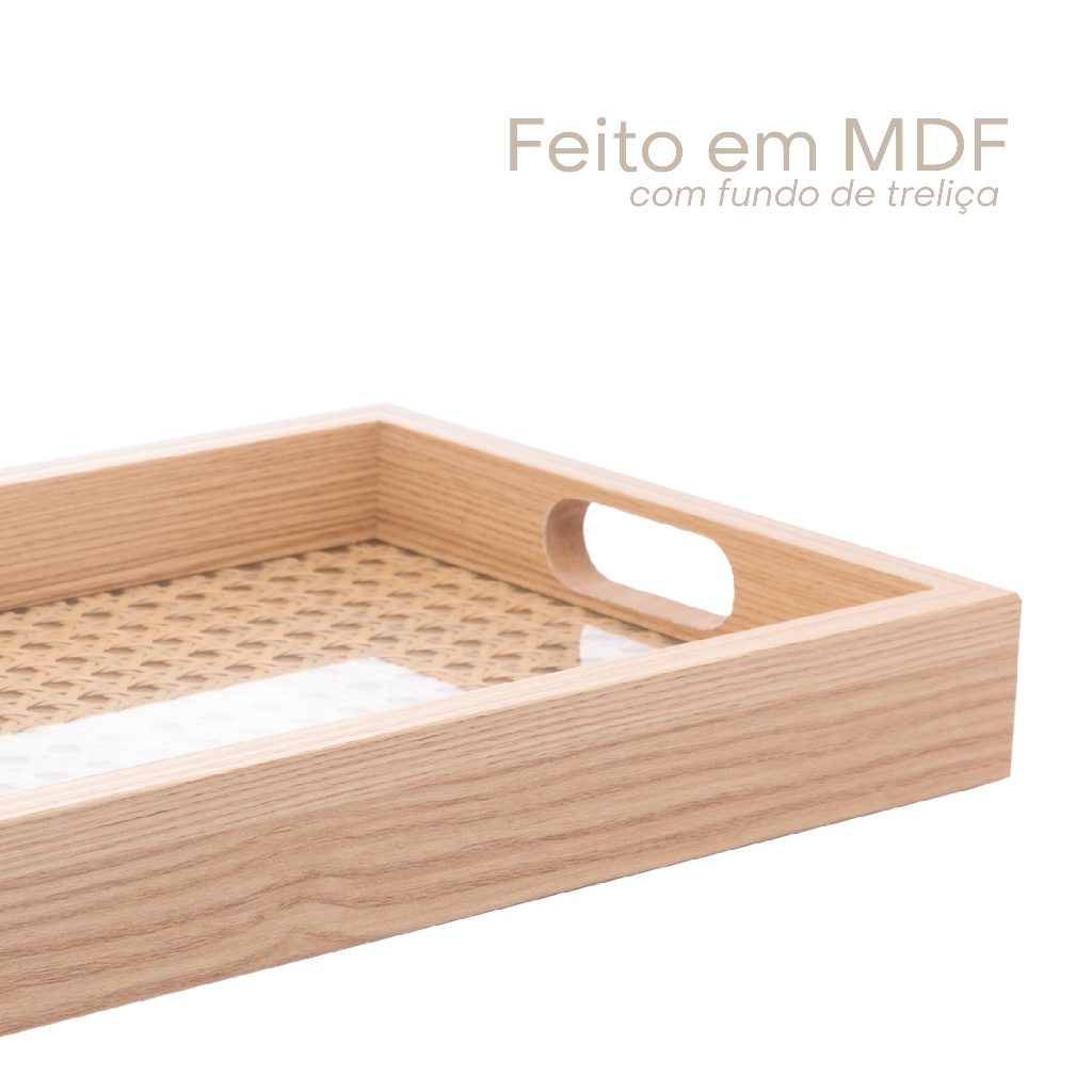 Bandeja Retangular em MDF com Fundo Treliça 36.5cm Lyor Bandeja Decorativa e de Servir para Sala Cozinha Decoração Ideal · foto 2