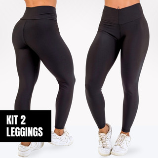Kit 2 Calças Leggings Fitness 0 Transparência Academia Corrida Cós Justo Cintura Alta Suave  Minay