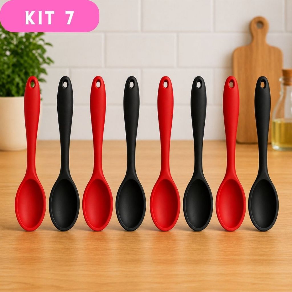 Kit 7 Peças Colher de Silicone para Servir Arroz Utensílio Cozinha Resistente a Altas Temperaturas