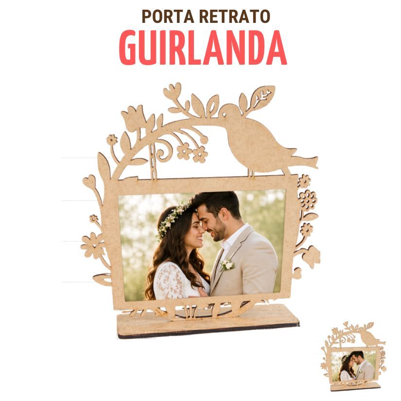 Kit Porta Retrato Guirlanda MDF Cru 20cm Personalizado Decoração Casamento Aniversário Lembrancinha