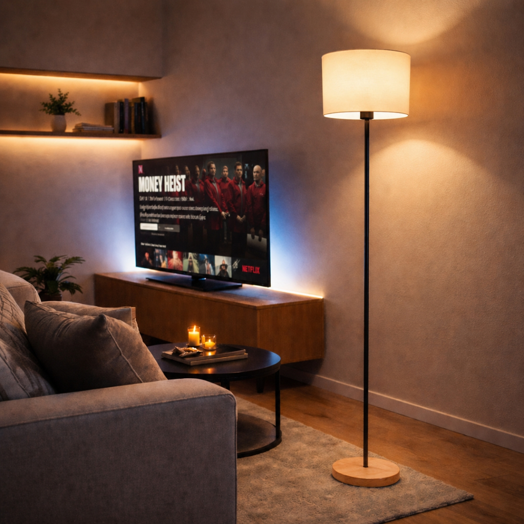 Luminaria de Piso 140cm LED c/ Cúpula Moderna BiVolt Chão Estilo Minimalista Abajur Sala de Estar Premium Design