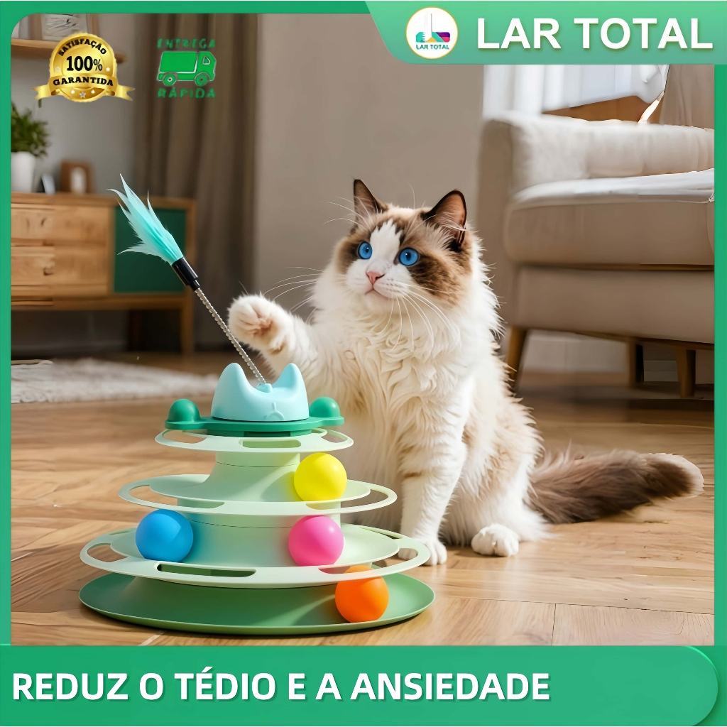 Torre de Bolinhas Interativa com Pena para Gatos, Brinquedo divertido saudável para exercício felino