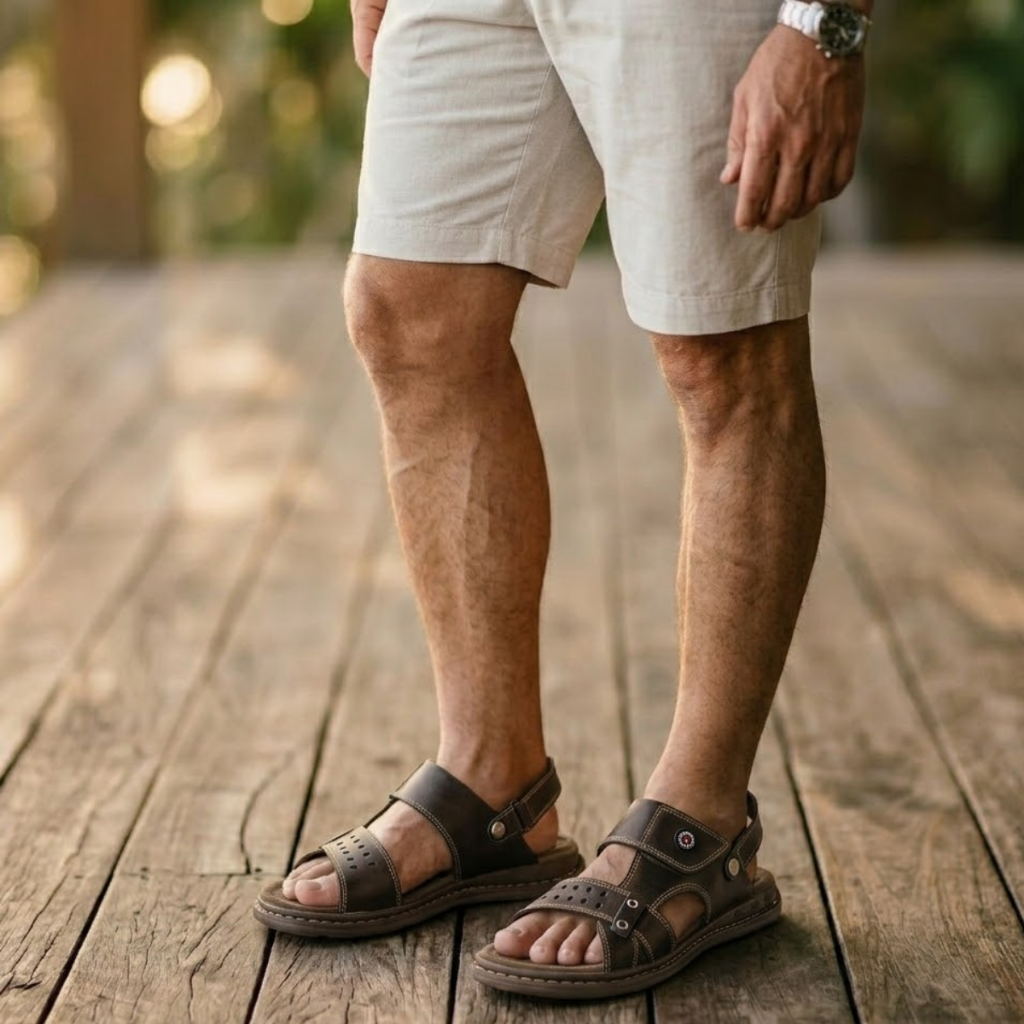 Sandália Antistress Chinelo Masculino Papete Ortopédico Couro Lançamento