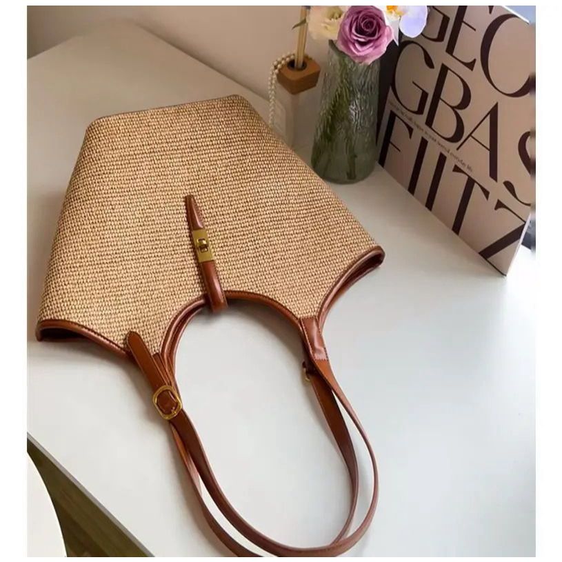 Bolsa de Ombro Casual palha praia Feminina com Zíper e Grande Capacidade Uso Diário, Leve, Portátil,Ideal