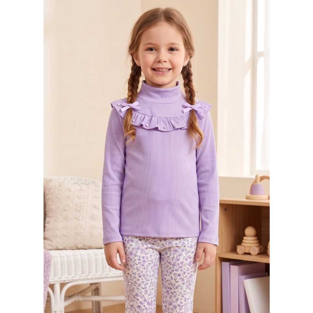 Blusa Infantil Pérola Feminina Cacharrel com Babado e detalhe Pedrinhas Ribana Premium Peluciada