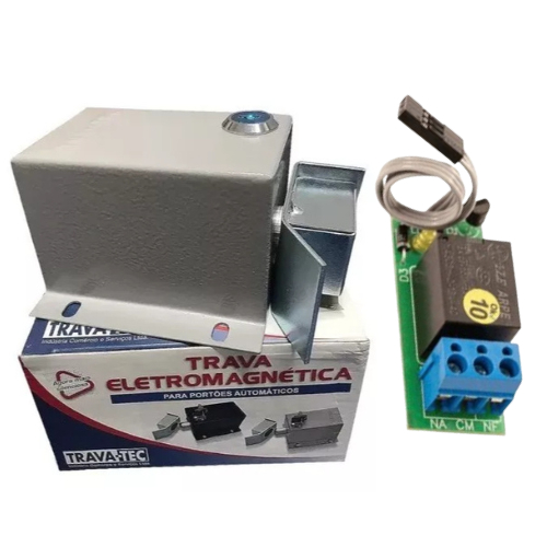 Trava Eletromagnética Trava Para Portão Automático Te500 220V TRAVATEC + MÓDULO RELÉ V2