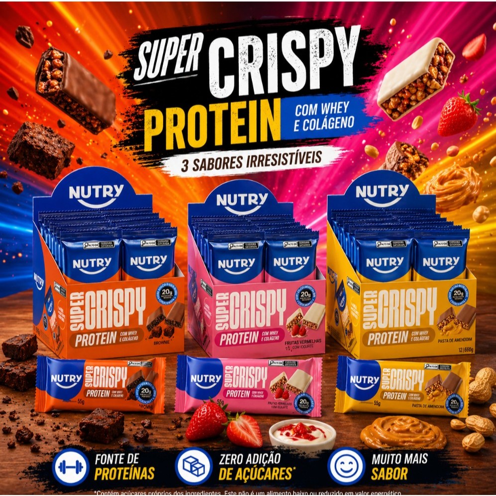 Barra de Proteínas Crispy Whey Colágeno Zero Açúcar