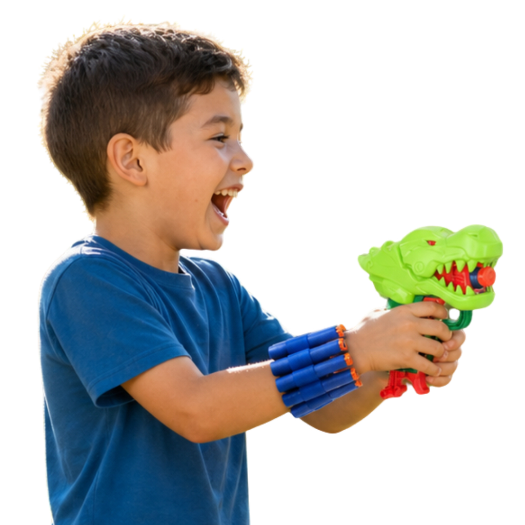 Lançador De Dardo Pistola Infantil Arminha Super Shot Dino brinquedo divertido presente dinossauro verde dardos