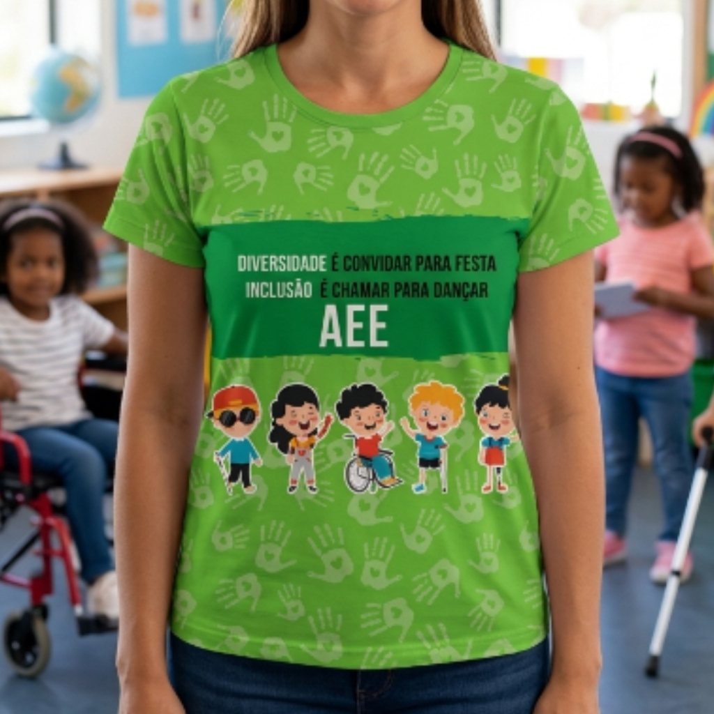 Camiseta Feminina Educação Especial Autismo Inclusiva AEE Estampada Baby Look Manga Curta