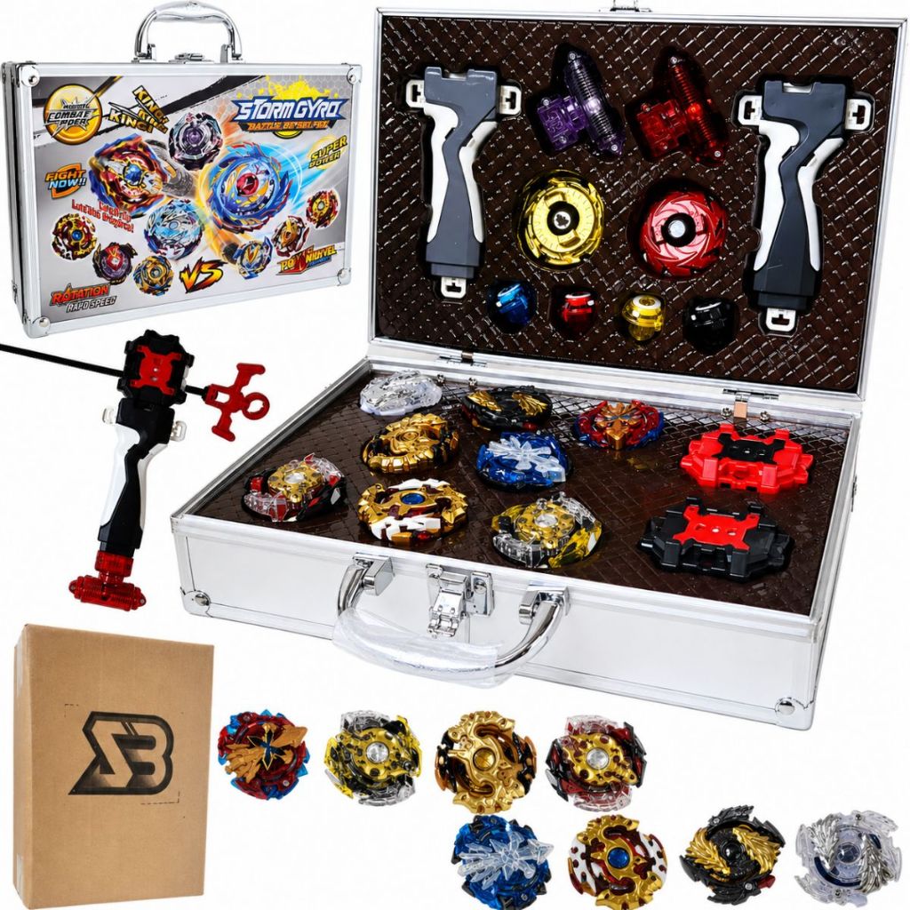 Kit Maleta 8 Piões 2 Lançadores Acessórios Lançamento Metal