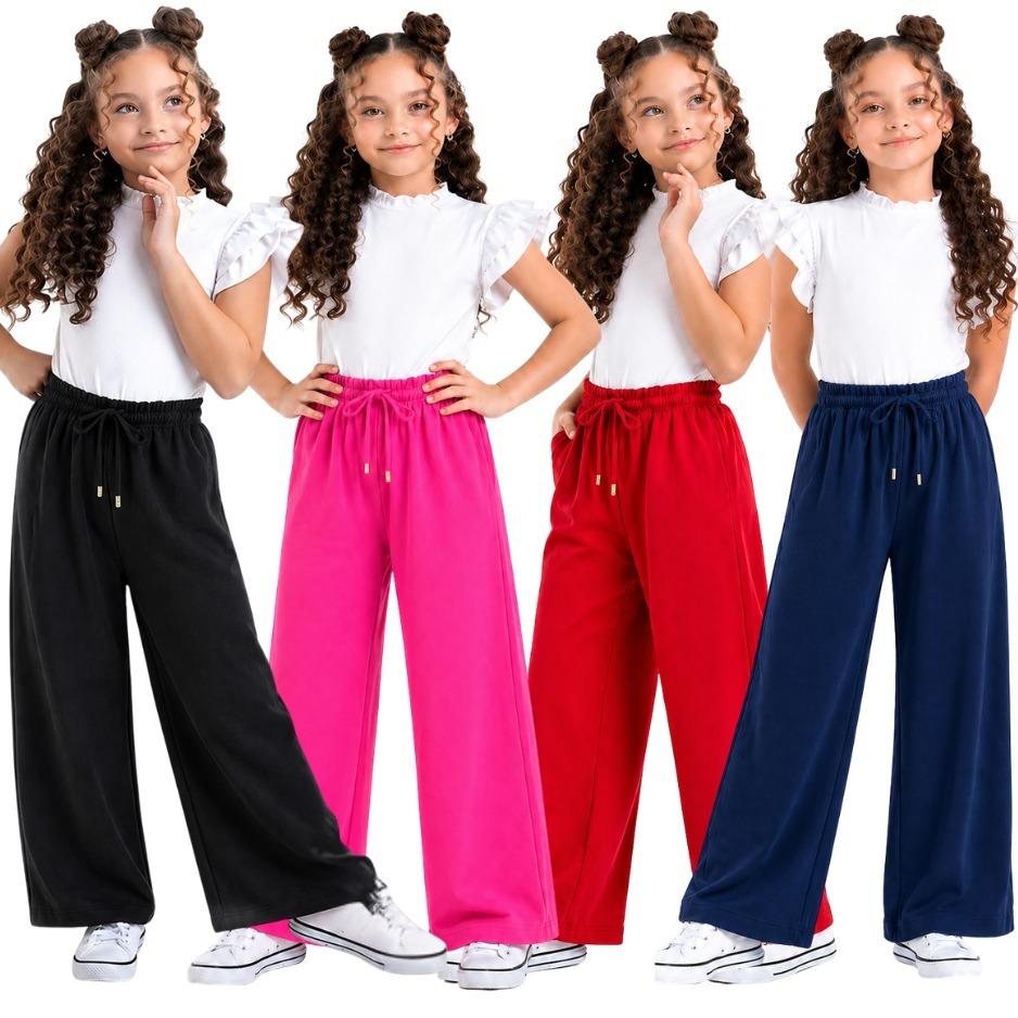 Calça Pantalona Infantil Dunna Premium com Elástico na Cintura Confortável com Bolsos Moda Escolar