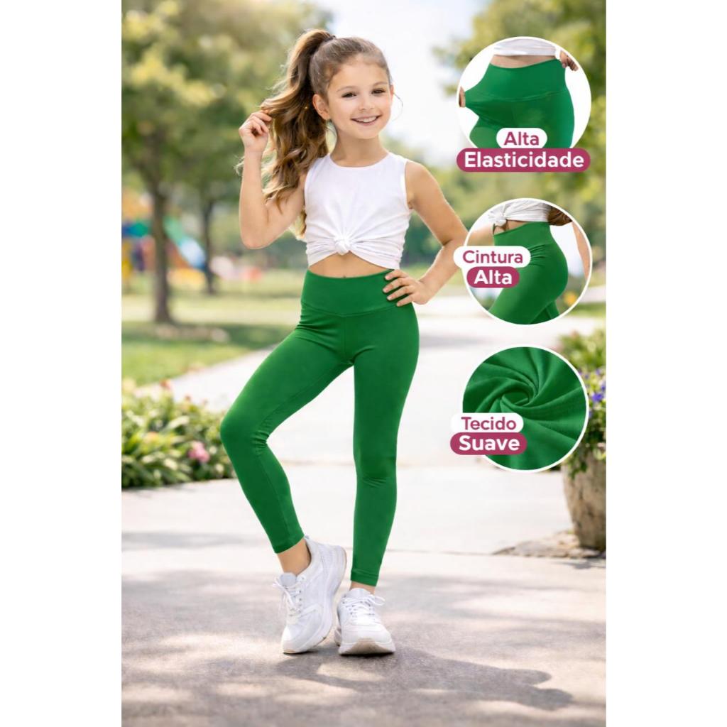 Calça Legging Infantil Menina 2 a 12 Anos Suplex Grossa Não Transparente Escolar Confortável Alta Qualidade — imagem 2 de 2