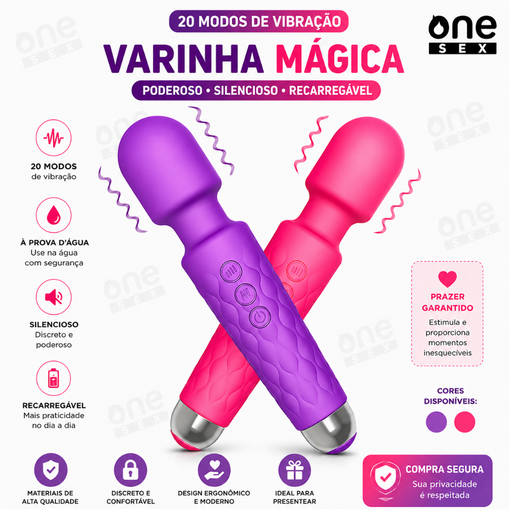 Vibrador Massageador Clitoriano Varinha Mágica Portátil, Silencioso e Recarregável
