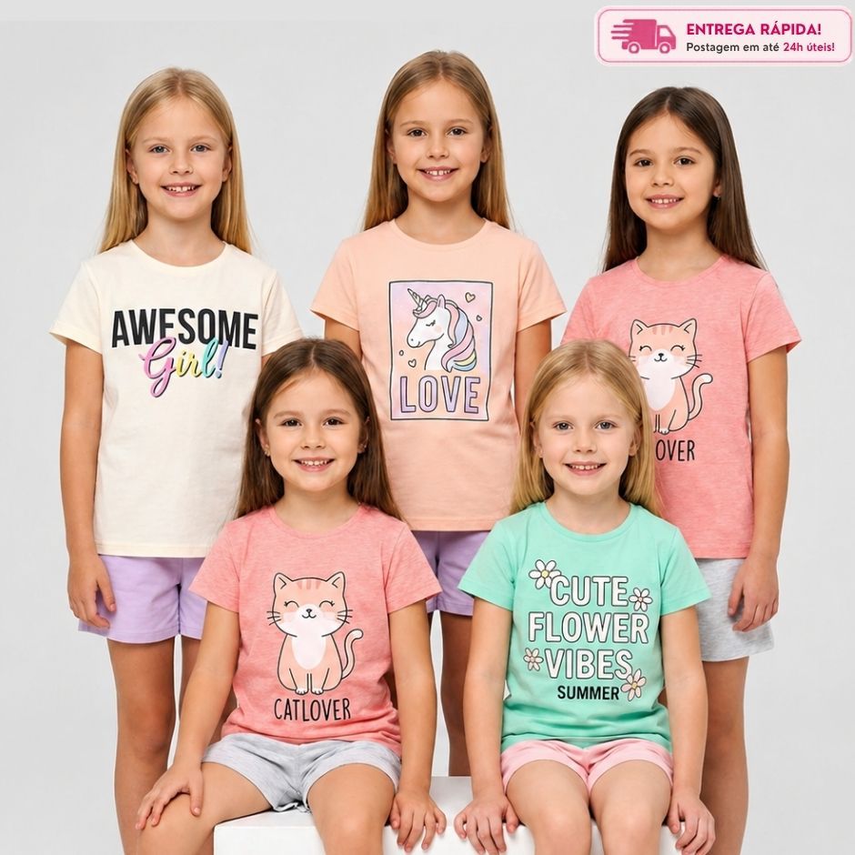 Kit Conjunto Infantil Menina Tamanho 01 ao 14 Anos Conjuntos Infantil Verão Roupa Bebe Menina Sortido