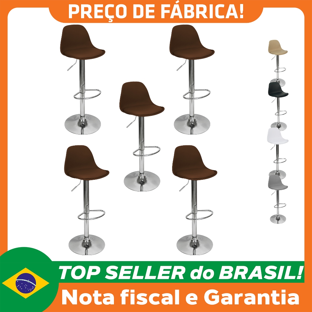 Kit 5 Banquetas Joly Luisa Giratória Regulável Base Giratória Cromada