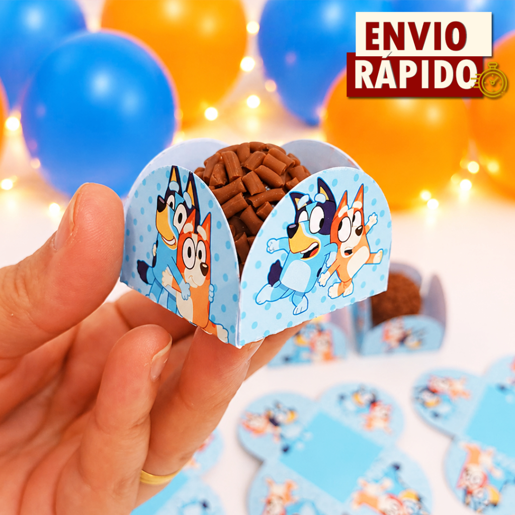 50 Forminha de Doces Bluey Menino Azul Personalizada no Tema - Lembrancinha de Festa Aniversário