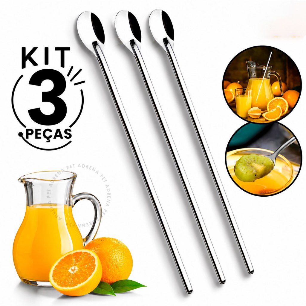 Kit 1 2 ou 3 Colher Bailarina Inox  Para Suco Drinks 30cm Grande Profissional Comprida